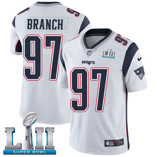 Nike Patriots #97 Alan Branch White Super Bowl LII Men's Stitched NFL Vapor Untouchable Limited Jersey - Click Image to Close